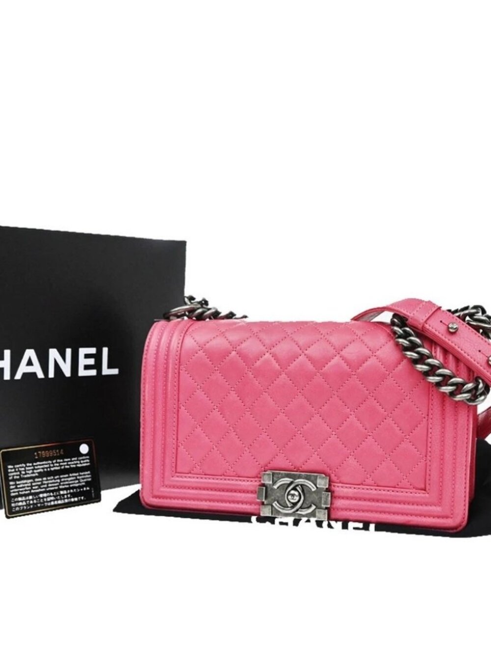 CHANEL CC Boy Chain Shoulder Bag Leather Pink SHW Italy